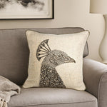 Peacock Head Pattern Fabric Cushion Cover- Beige and Gold