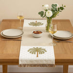 Palm Tree Embroidery Cotton Table Runner Small- Beige and Brown