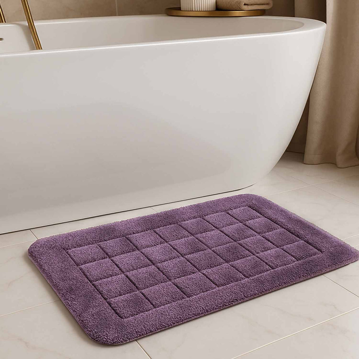 Rectangular Plush Polyester 16" x 24" Bath Mat (Purple)
