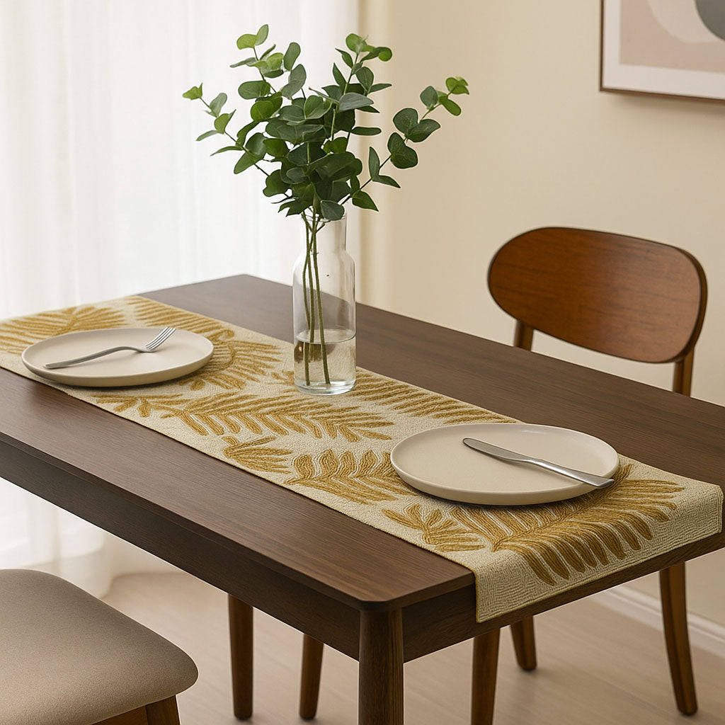 Leaf Beaded Polyester Table Runner Small- Gold