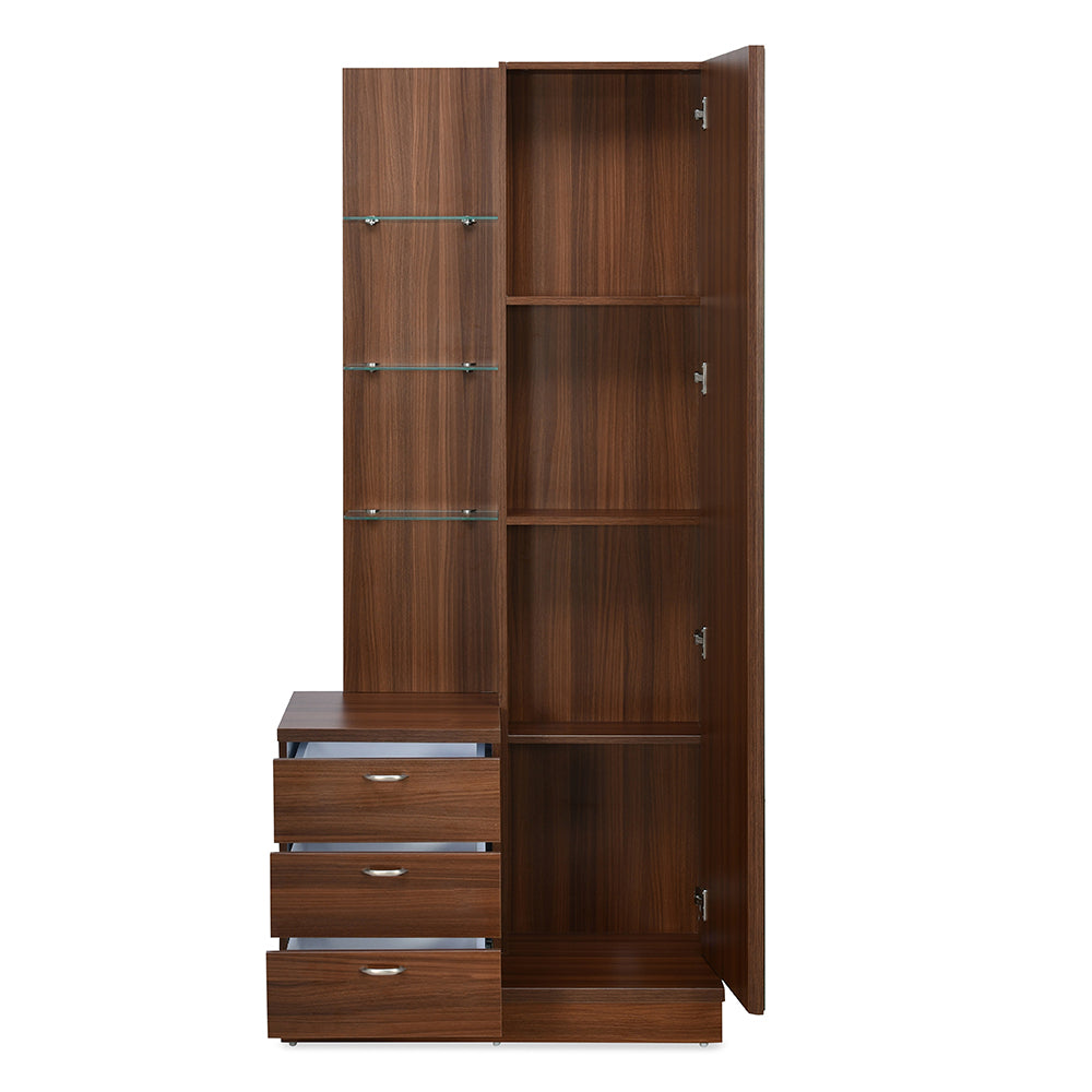 Prime Engineered Wood Dresser with Mirror (Classic Walnut) - Open Drawers View