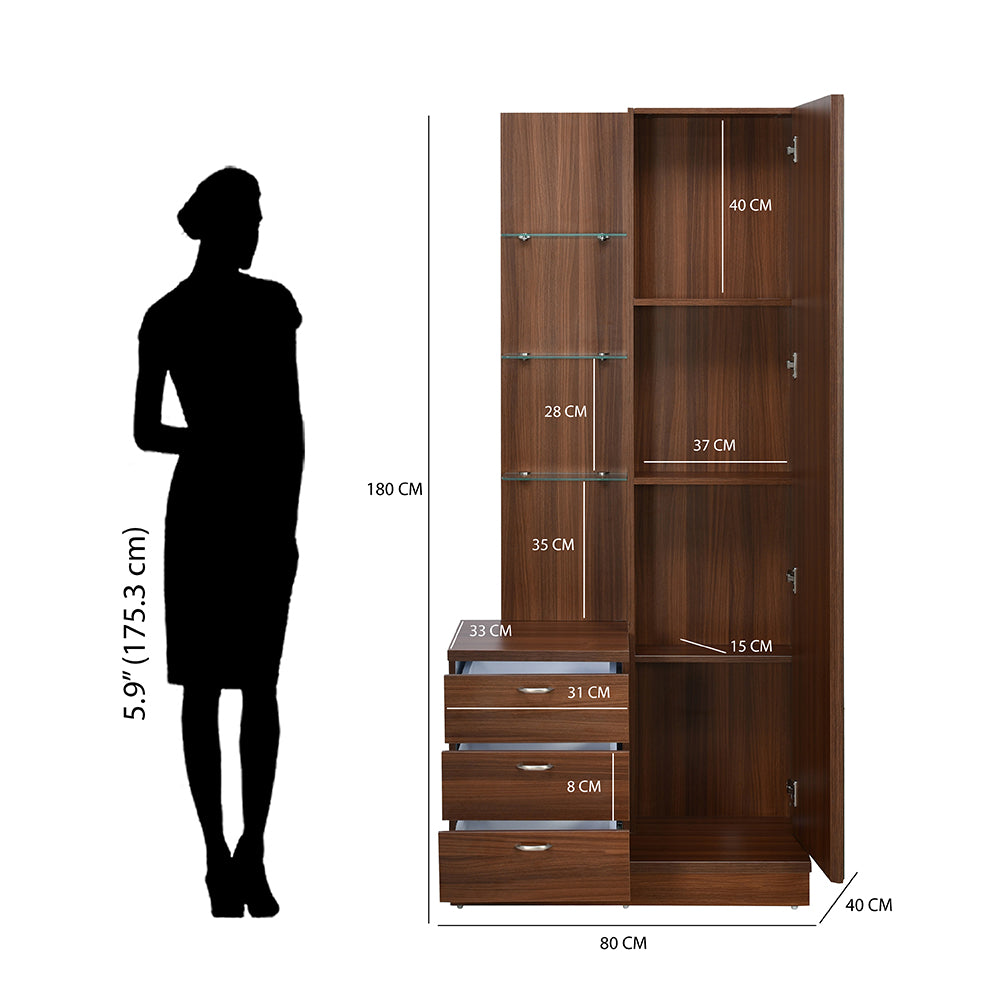 Prime Engineered Wood Dresser with Mirror (Classic Walnut) - Size In Centimeter