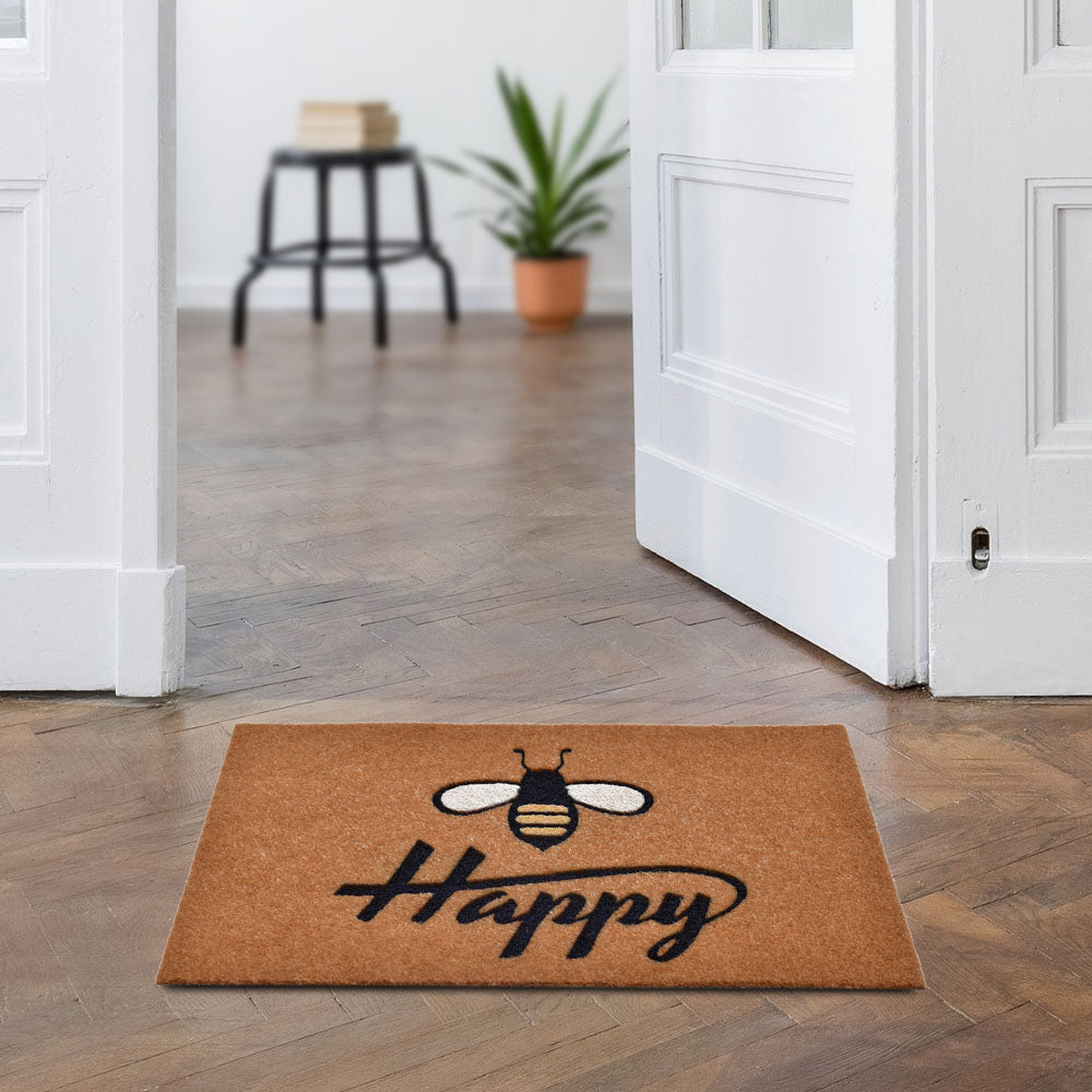 Nilkamal Bee Happy Printed Polyester 16" x 24" Anti-Slip Door Mat (Brown)