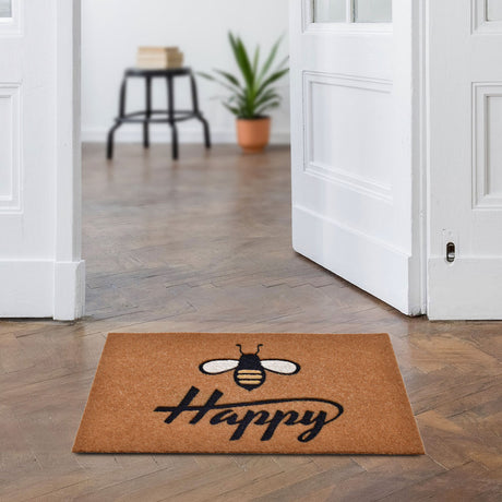 Nilkamal Bee Happy Printed Polyester 16" x 24" Anti-Slip Door Mat (Brown)