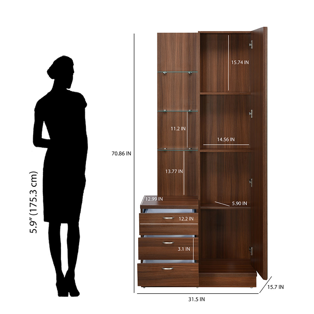 Prime Engineered Wood Dresser with Mirror (Classic Walnut) - Size In Inches