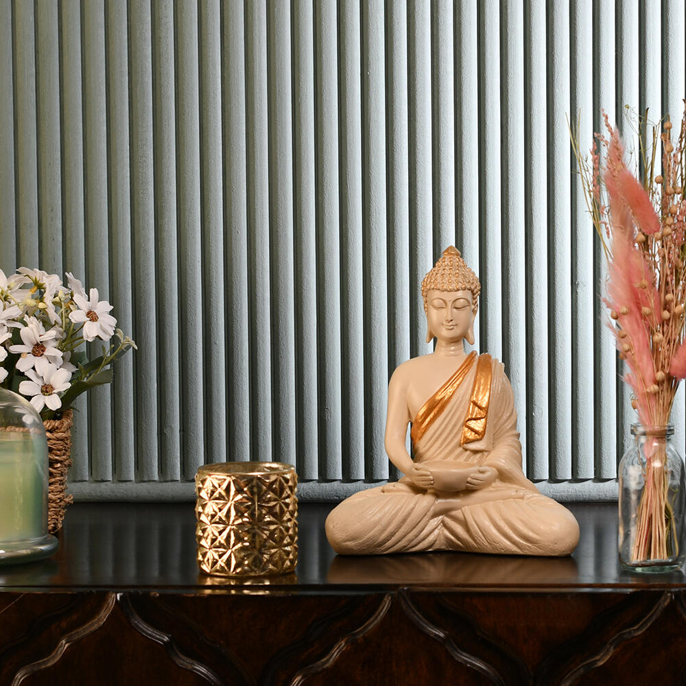 Nilkamal Bodhisattva Buddha Idol Polyresin Showpiece (Cream & Gold)