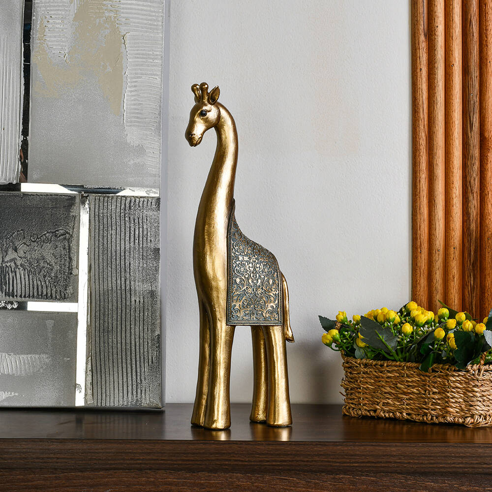 Nilkamal Giraffe Decorative Polyresin Showpiece (Grey & Gold)