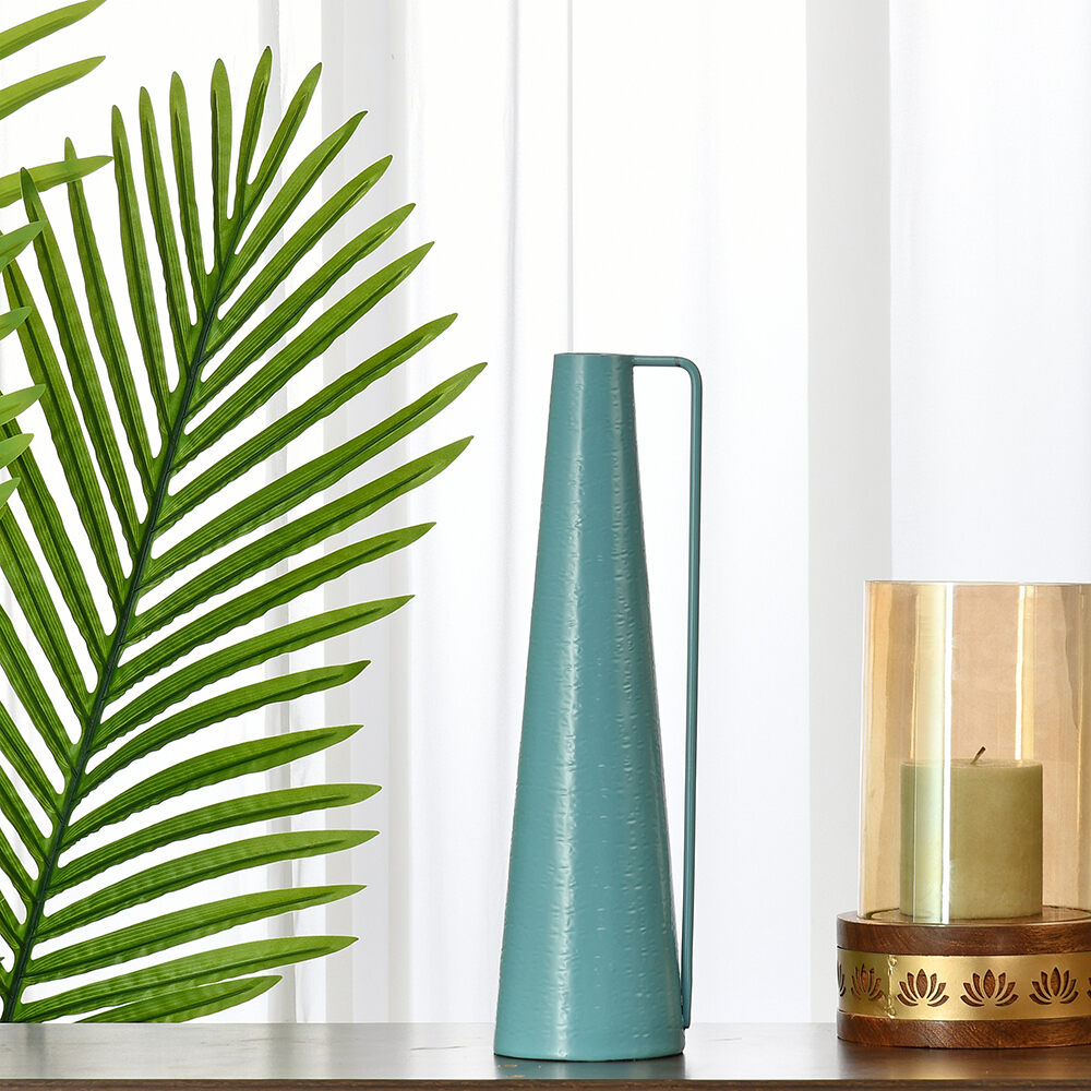 Nilkamal Decortaive Modern Metal Vase With Handle (Turquoise)
