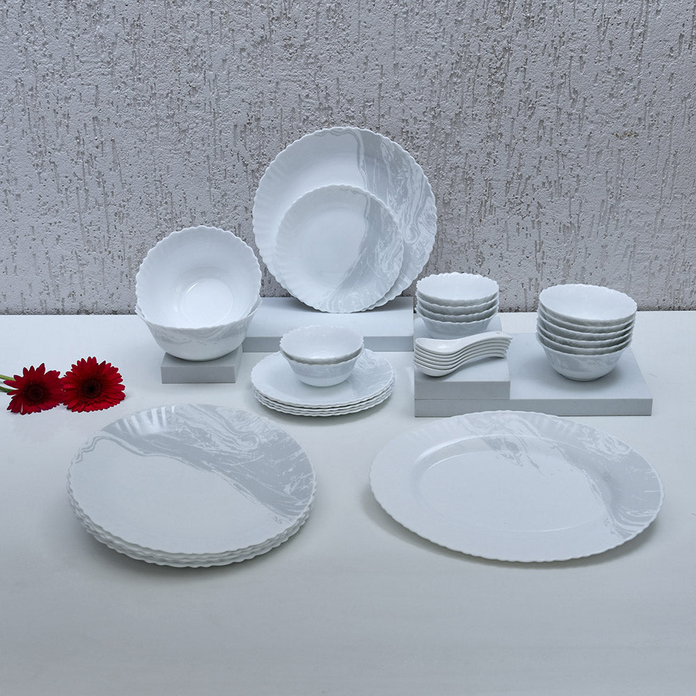 Nilkamal Arias by Lara Dutta Fluted Graphite Snow Dinner Set - 33 Pieces