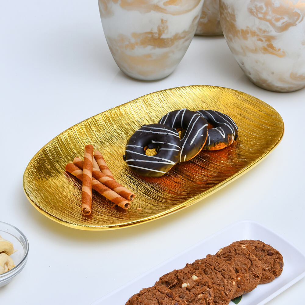 Nilkamal Glaze Oval Ceramic Decorative Platter (Gold)