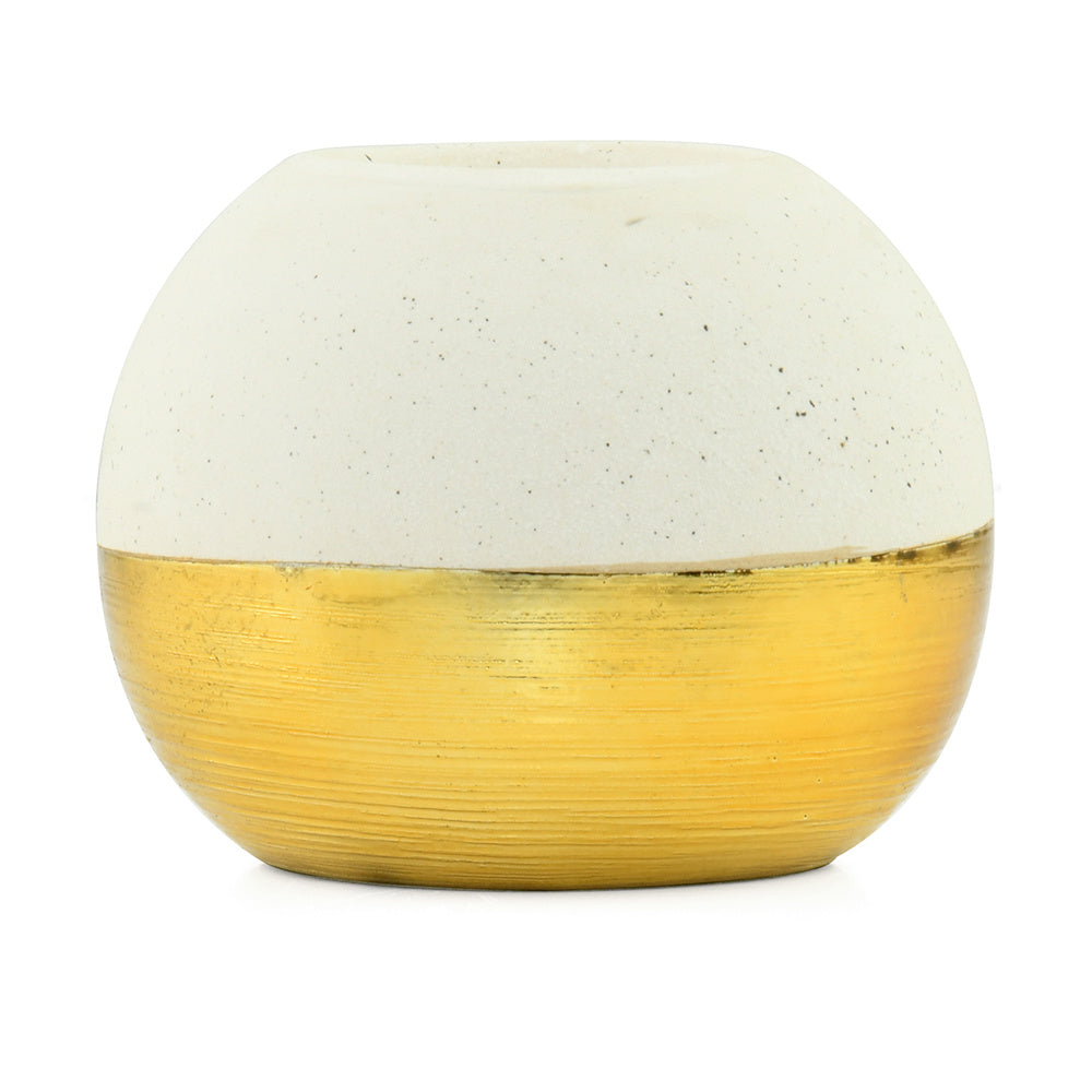 Decorative Glaze Round Ceramic Votive Candle Stand- Cream & Gold