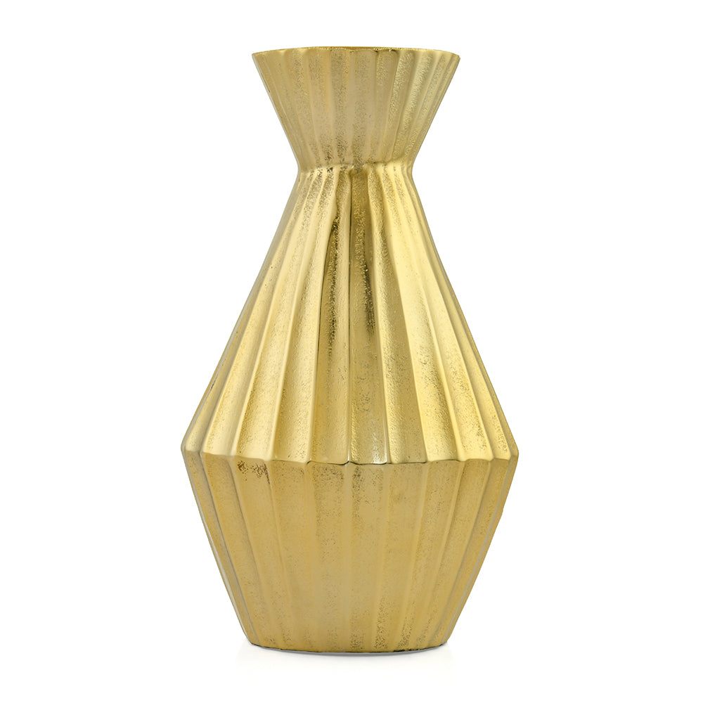 Angular Neck Metal Large Vase- Gold
