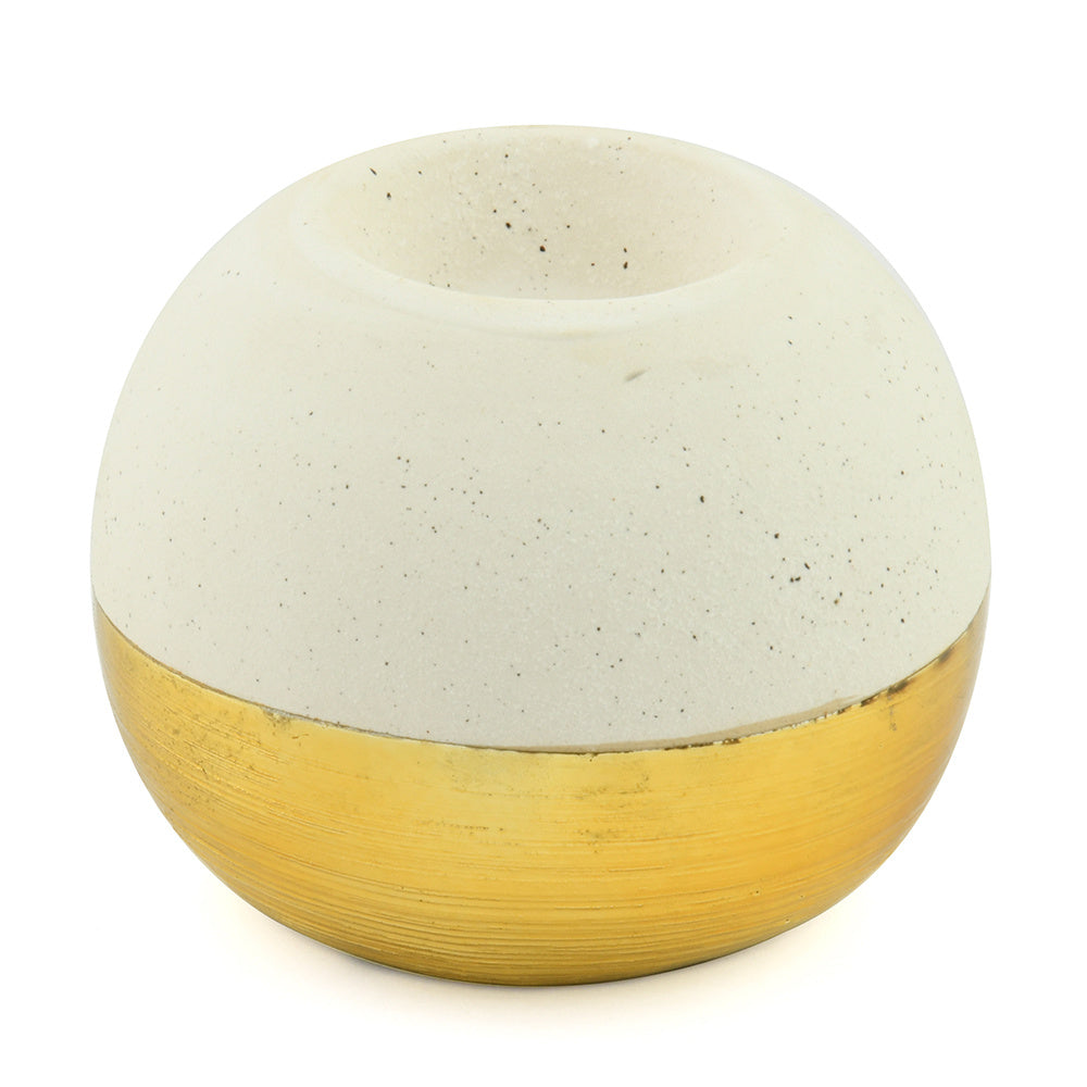 Decorative Glaze Round Ceramic Votive Candle Stand- Cream & Gold
