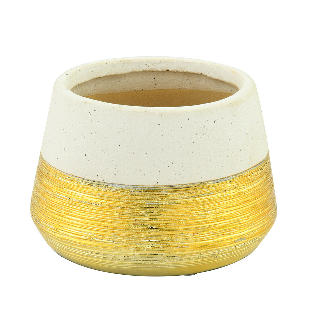Decorative Glaze Trapeze Ceramic Votive Candle Stand- Cream & Gold