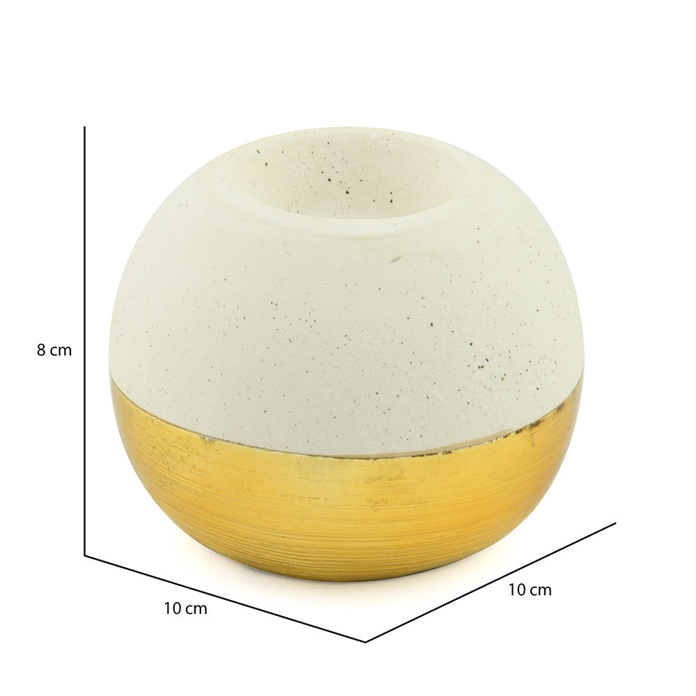Decorative Glaze Round Ceramic Votive Candle Stand- Cream & Gold