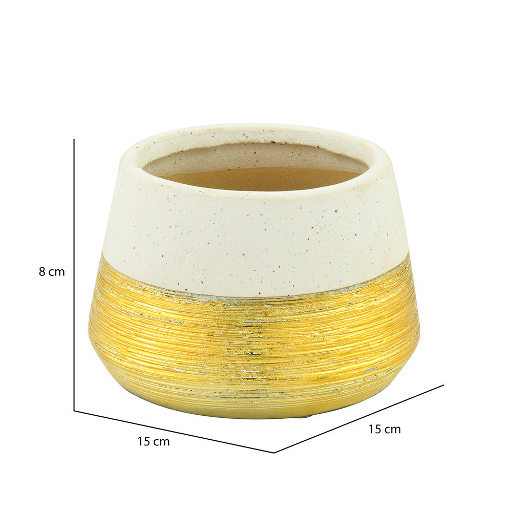 Decorative Glaze Trapeze Ceramic Votive Candle Stand- Cream & Gold