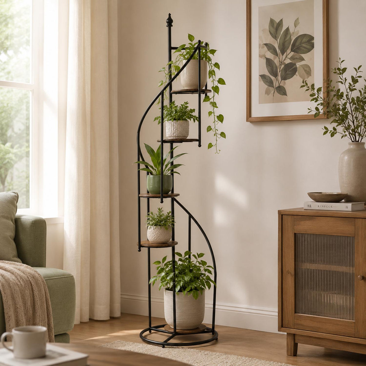 Tall Spiral Planter Stand- Brown and Black