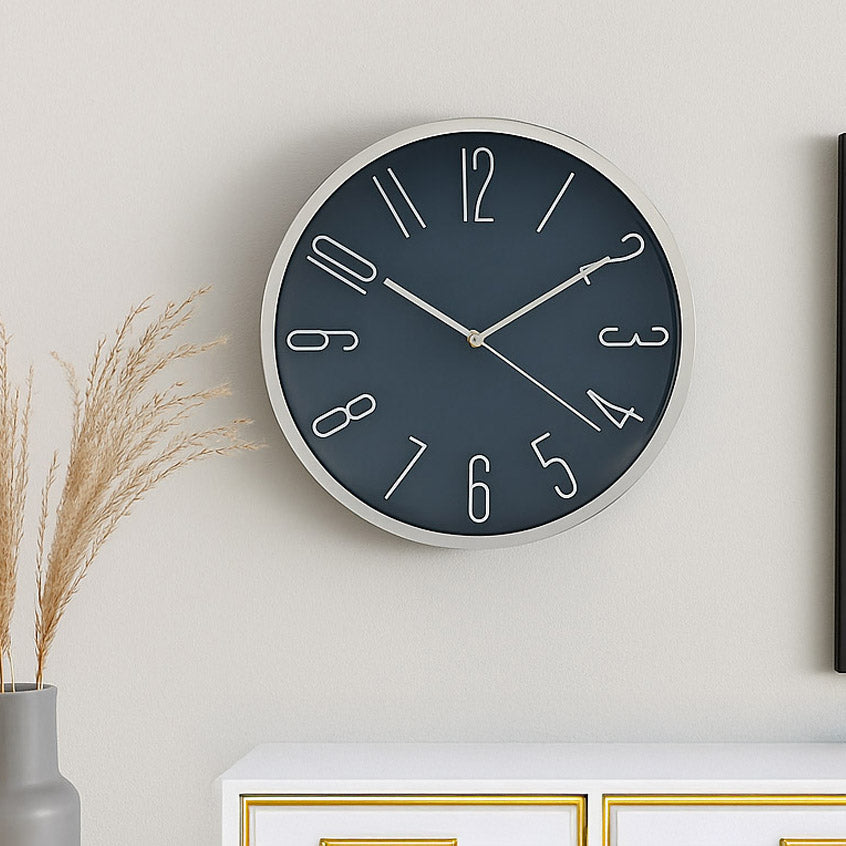 Classic Wall Clock- Silver and Blue