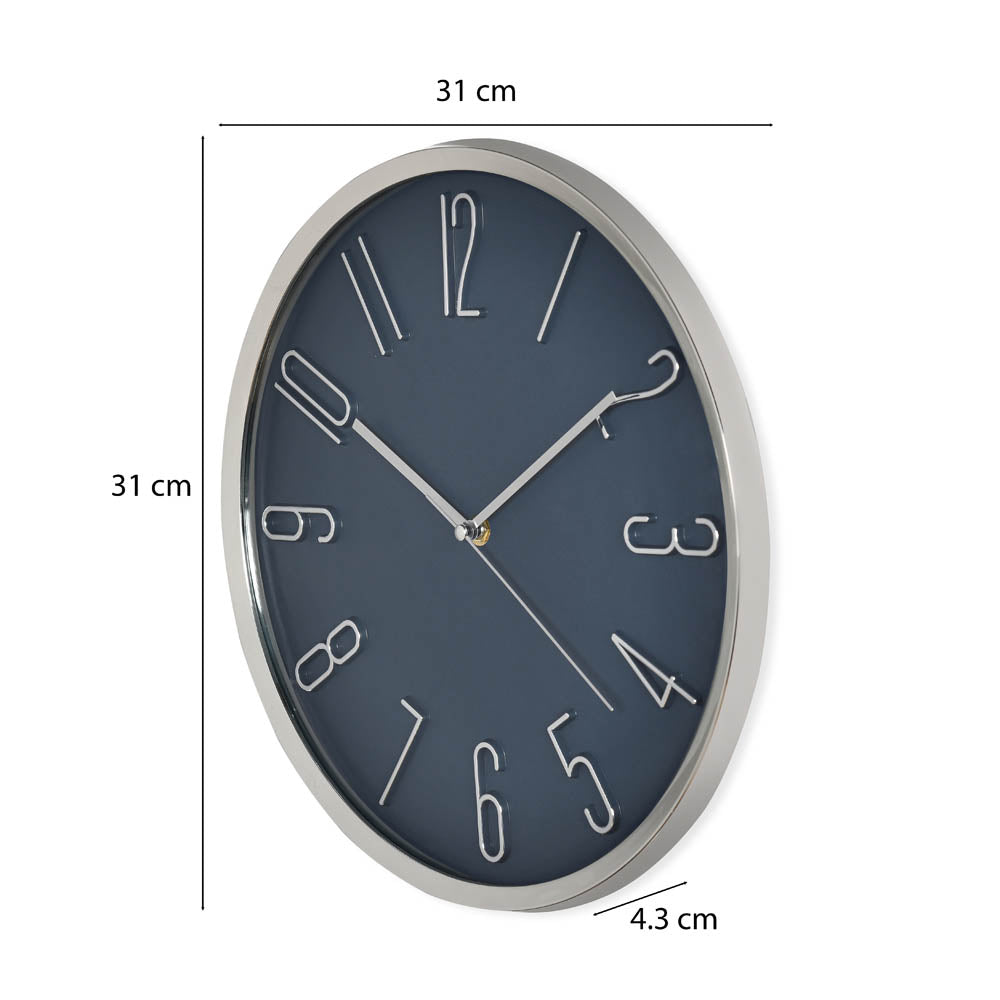 Classic Wall Clock- Silver and Blue