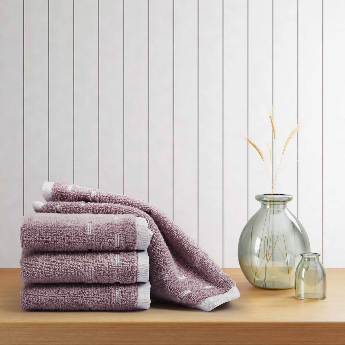 Spaces Airsoft 100% Cotton 450 GSM Solid Set of 4 Face Towel - 11 x 11 Inches, Light Violet