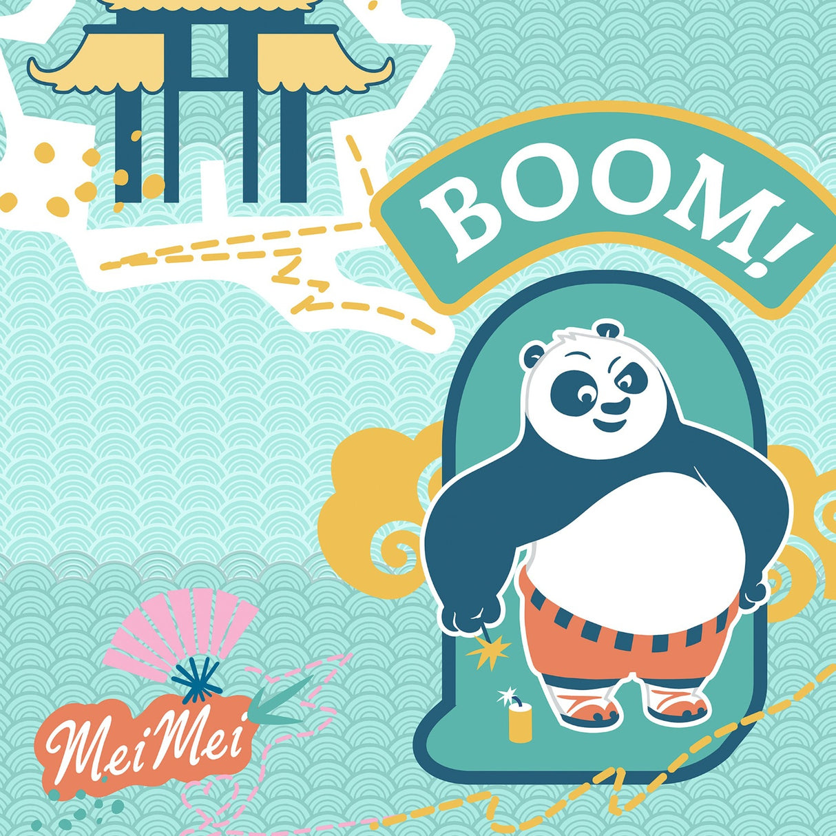 Spaces Universal Kung Fu Panda 100% Cotton 132 TC Kids Large Bedsheet with 2 Pillow Covers - 274 x 274 cm, Light Aqua