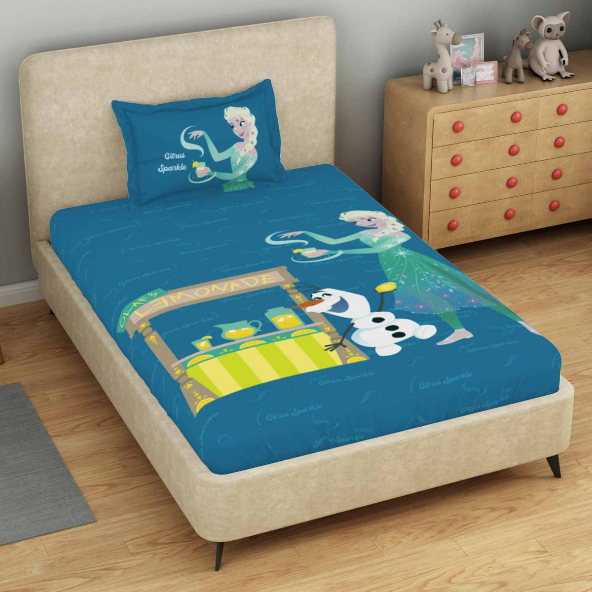 Spaces Disney frozen 100% Cotton 132 TC Kids Single Bedsheet with 1 Pillow Cover - 152 x 224 cm, Dark Blue
