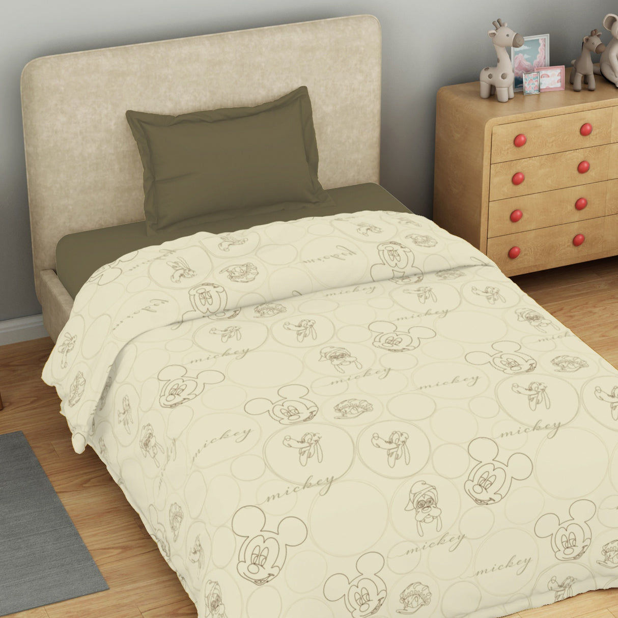 Spaces Disney Mickey Group 100% Cotton 170 TC Topsheet for Kids - 60 x 90 Inches, Beige