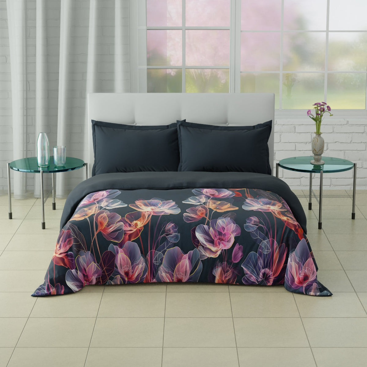 Spaces Elgncnior 100% Cotton 210 TC Floral Double Quilt - 88 x 106 Inches, Dark Teal