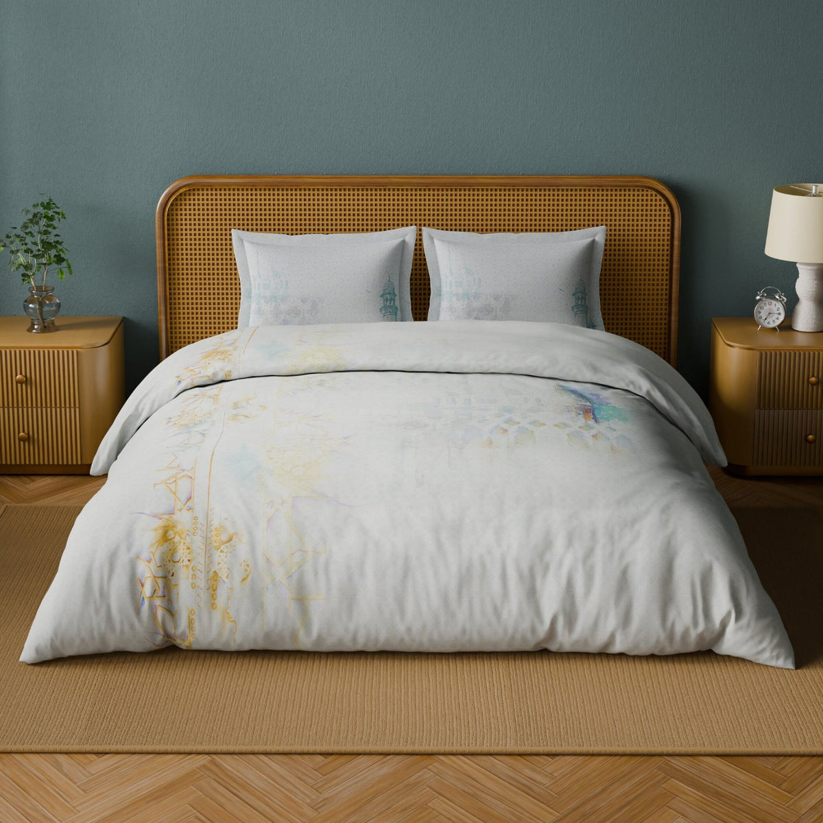 Spaces Abstract Cotton 144 TC Double Bedsheet with 2 Pillow Covers - 274 x 274 cm, Light Grey