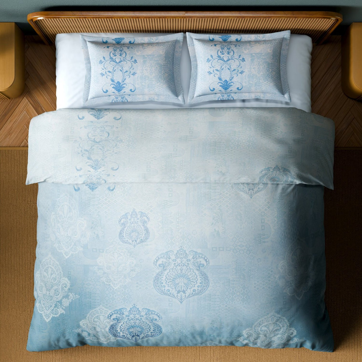 Spaces Onate Cotton 144 TC Double Bedsheet with 2 Pillow Covers - 274 x 274 cm, Light Blue