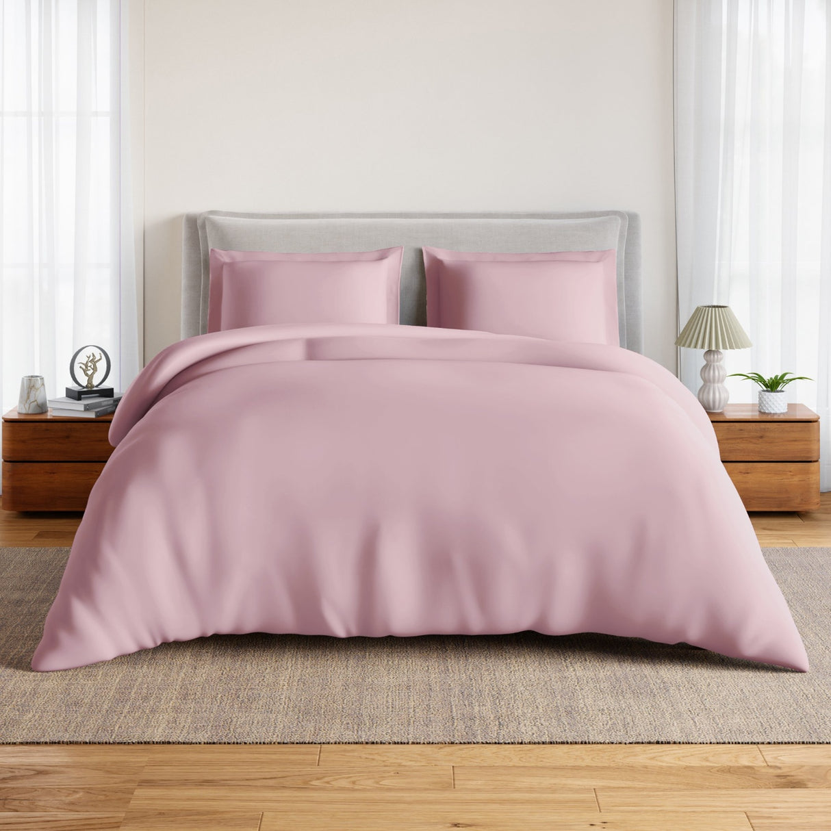 Spaces Essentials Solid 100% Cotton 180 TC Double Bedsheet with 2 Pillow Covers - 274 x 274 cm, Blush