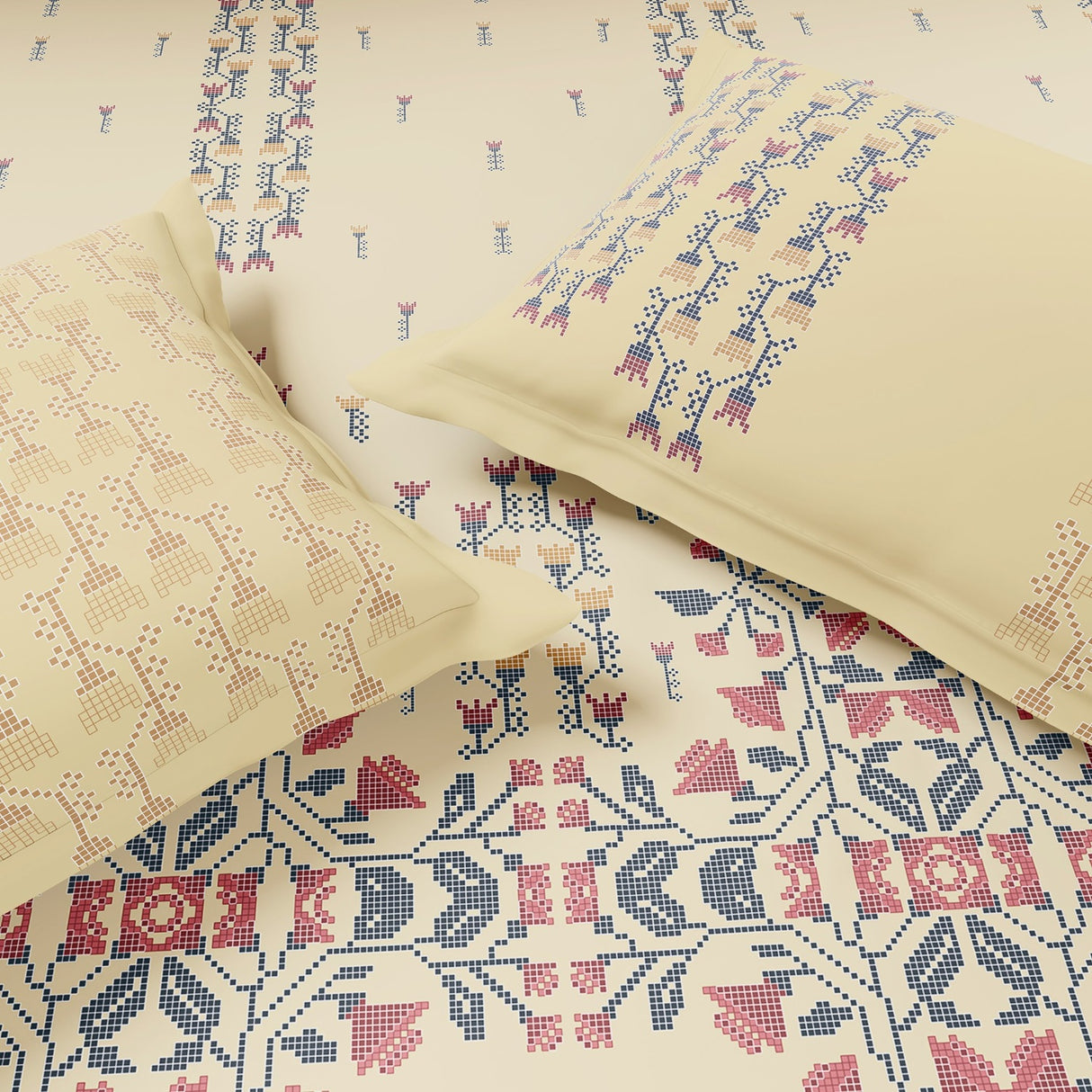 Spaces Essentials Floral 100% Cotton 180 TC Double Bedsheet with 2 Pillow Covers - 274 x 274 cm, Cream