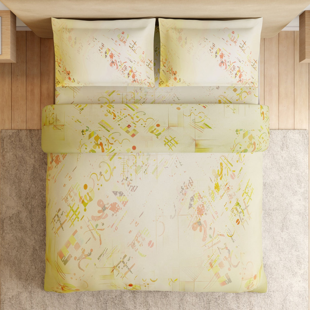 Spaces Essentials Geometric 100% Cotton 132 TC Double Bedsheet with 2 Pillow Covers - 274 x 274 cm, Light Green