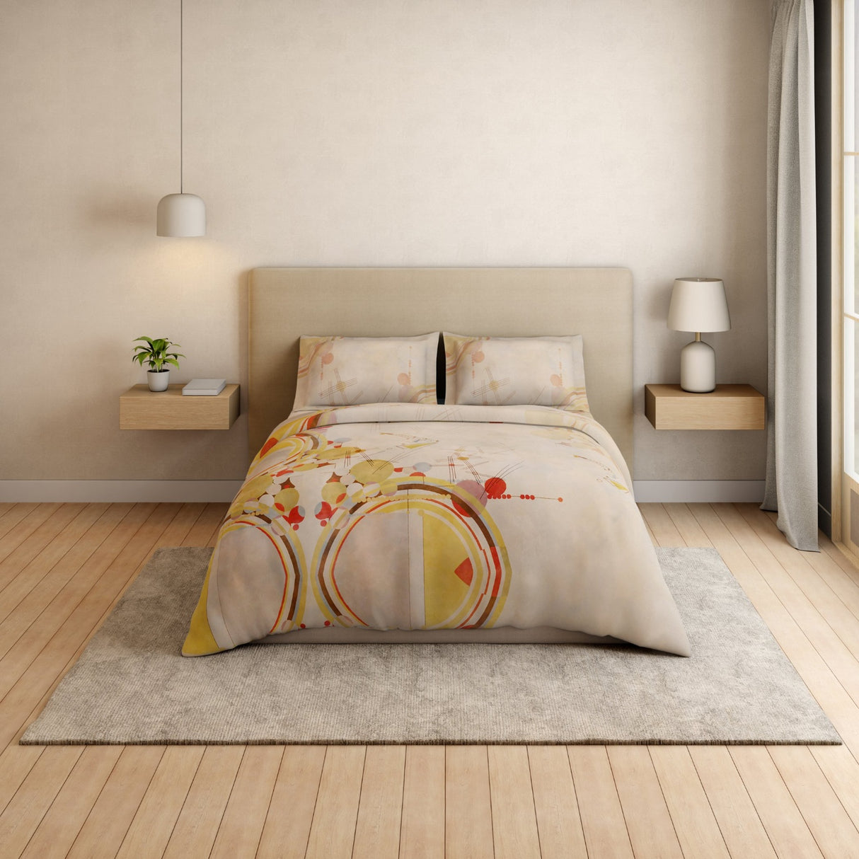 Spaces Essentials Geometric 100% Cotton 132 TC Double Bedsheet with 2 Pillow Covers - 274 x 274 cm, Light Blush
