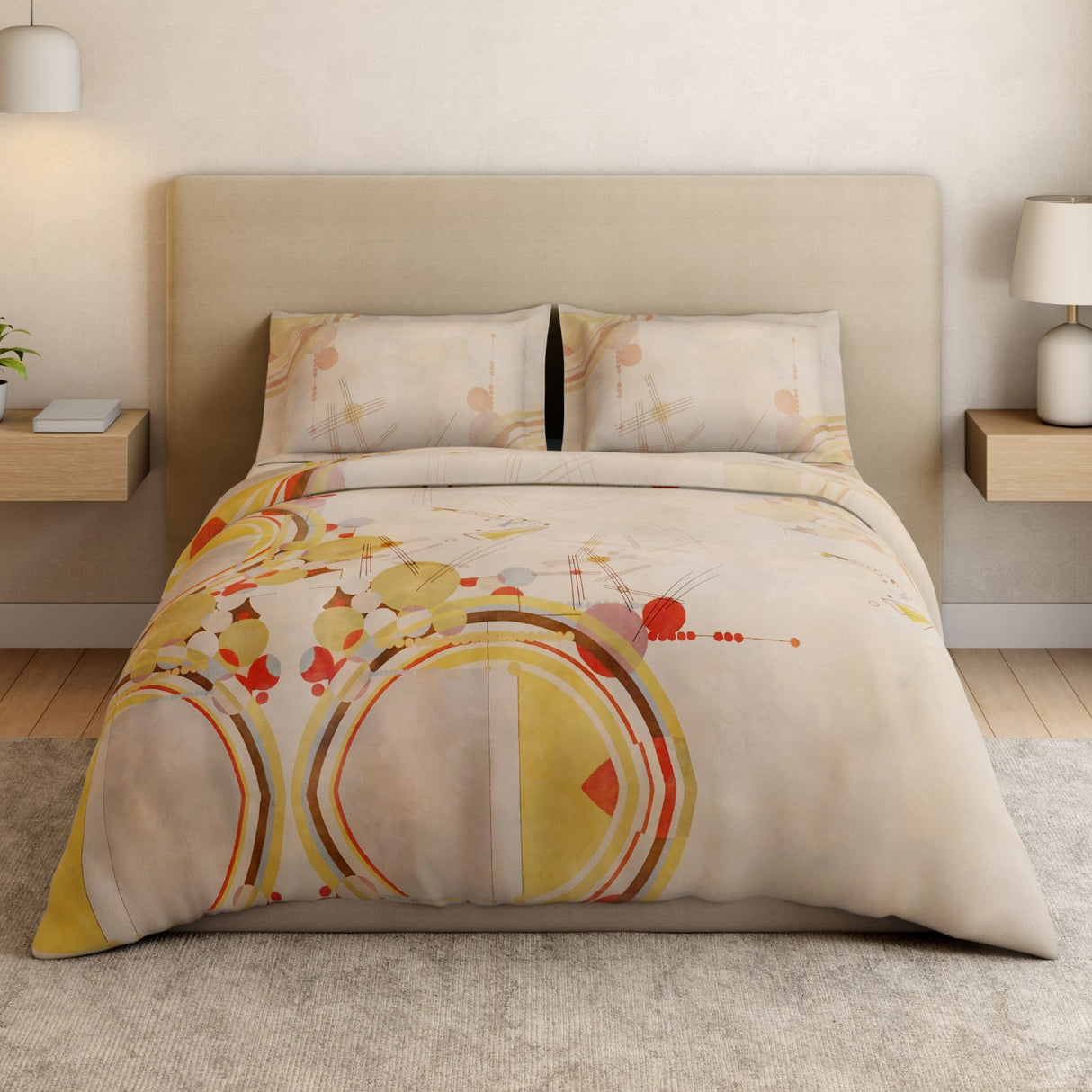 Spaces Essentials Geometric 100% Cotton 132 TC Double Bedsheet with 2 Pillow Covers - 274 x 274 cm, Light Blush