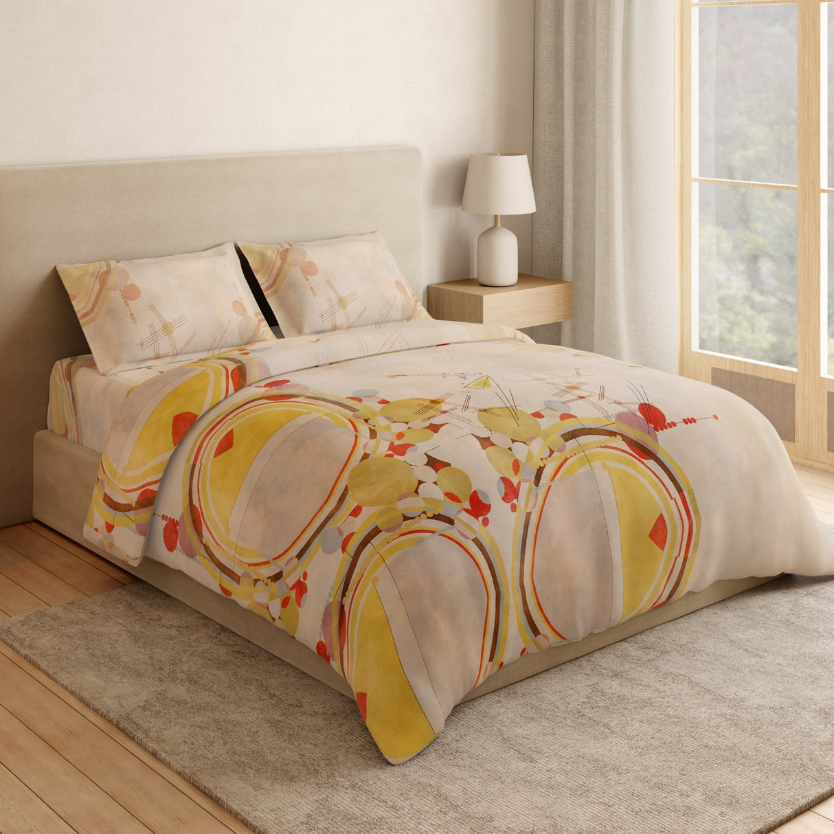 Spaces Essentials Geometric 100% Cotton 132 TC Double Bedsheet with 2 Pillow Covers - 274 x 274 cm, Light Blush
