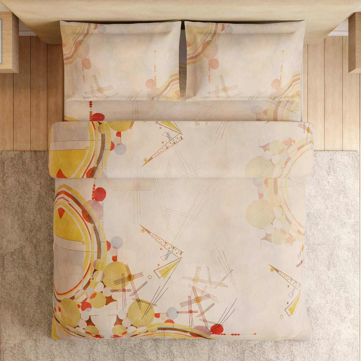 Spaces Essentials Geometric 100% Cotton 132 TC Double Bedsheet with 2 Pillow Covers - 274 x 274 cm, Light Blush
