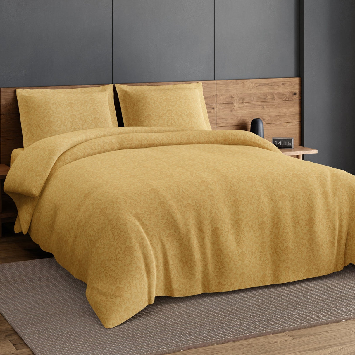 Spaces Elegance Selora 100% Cotton 300 TC Double Bedsheet with 2 Pillow Covers - 274 x 274 cm, Light Yellow