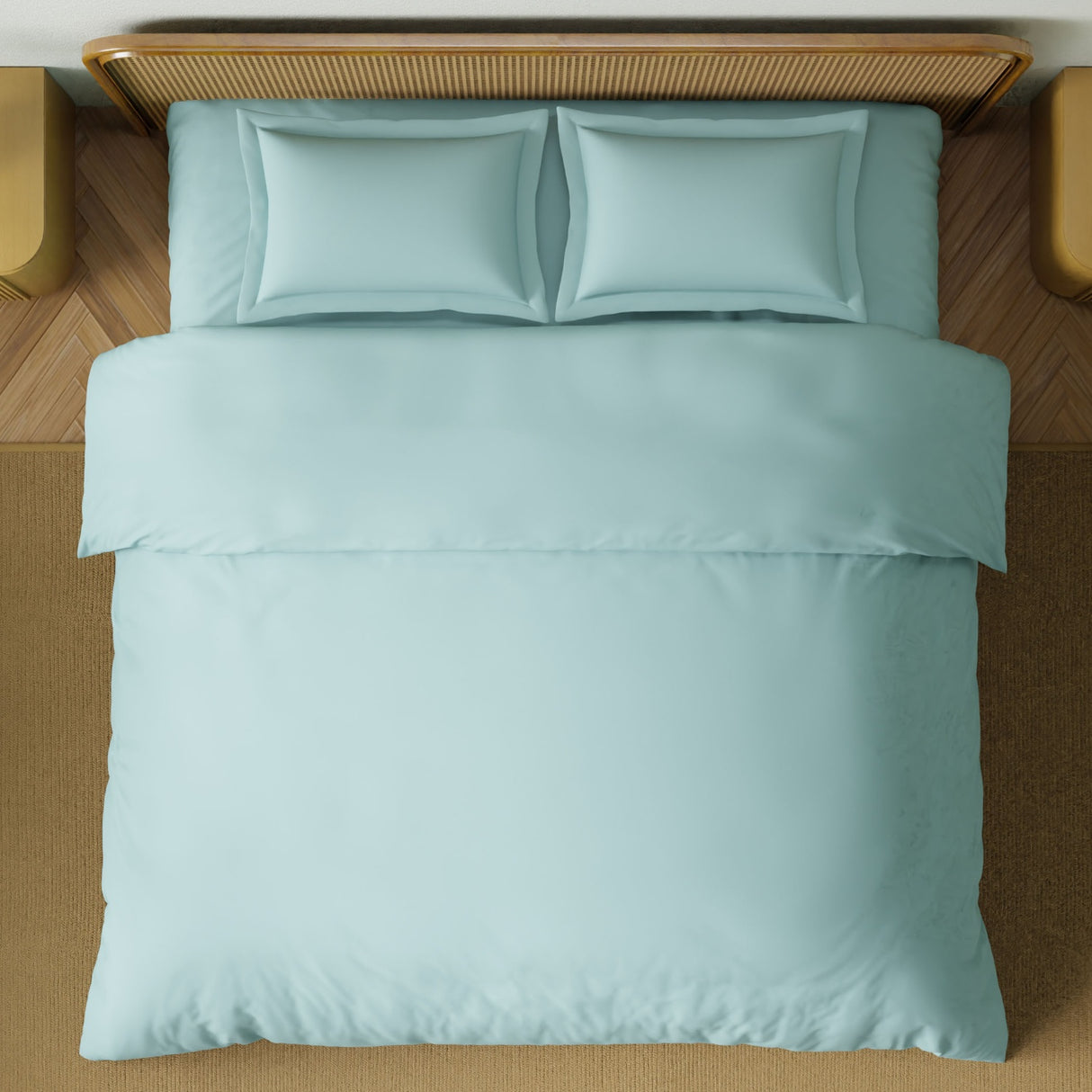 Spaces Solid 100% Cotton 144 TC Double Bedsheet with 2 Pillow Covers - 274 x 274 cm, Light Blue