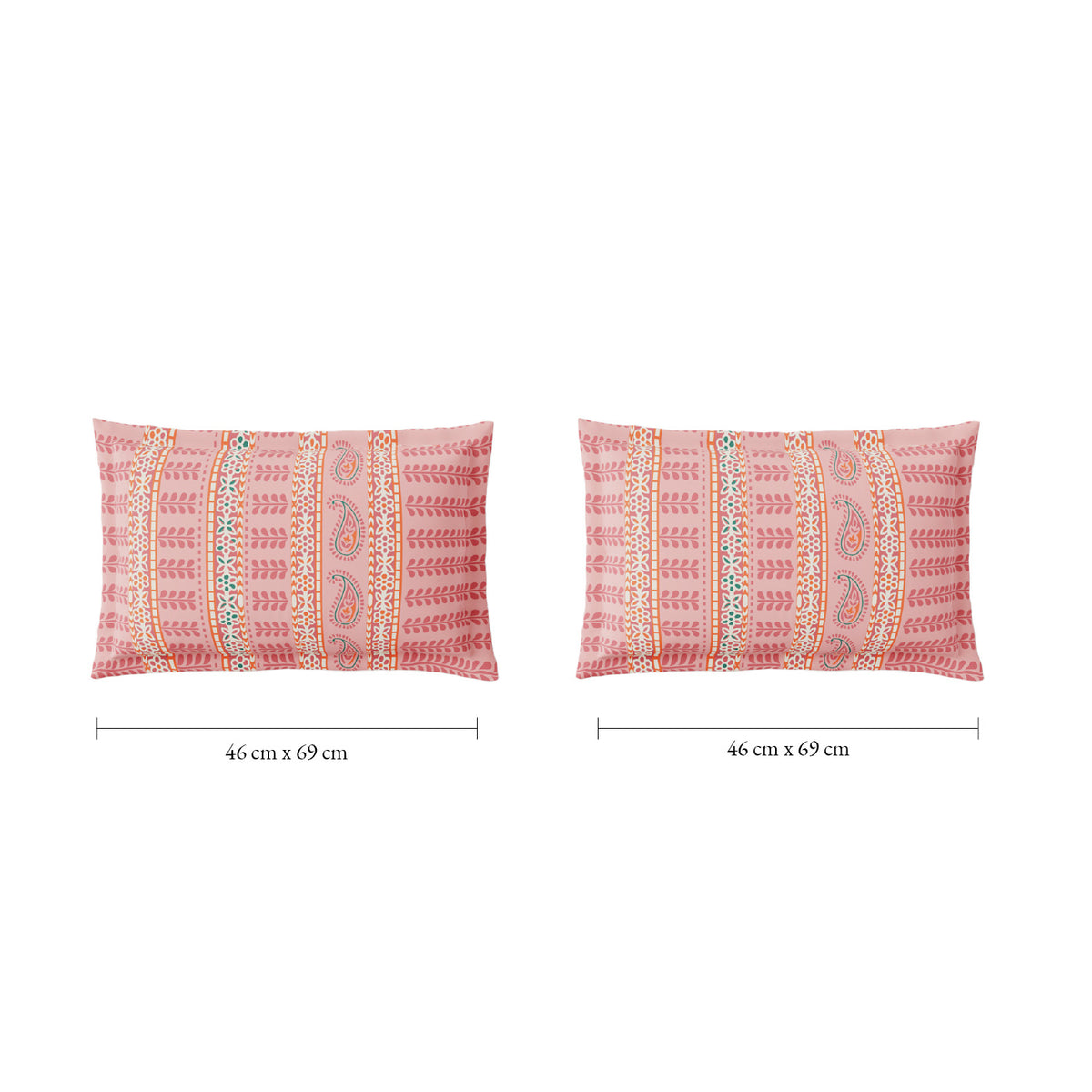 Spaces Fiora 100% Cotton 144 TC Percale Ornate Large Bedsheet with 2 Pillow Covers - 274 x 274 cm, Pink
