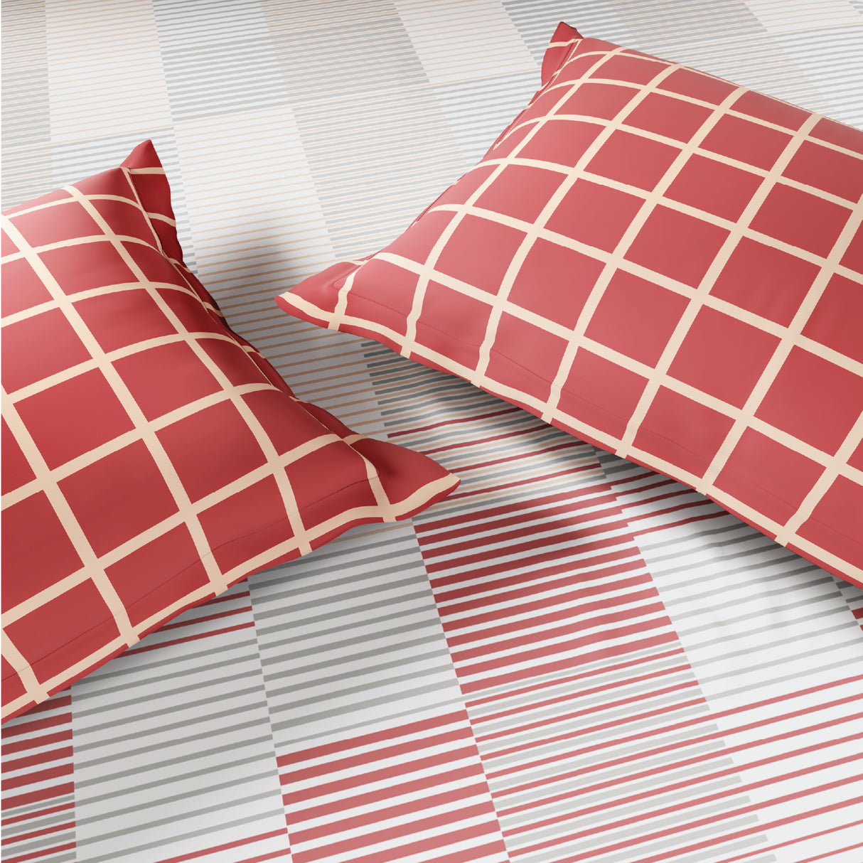 Spaces Fiora 100% Cotton 144 TC Percale Geometric Double Bedsheet with 2 Pillow Covers - 228 x 274 cm, Dark Pink