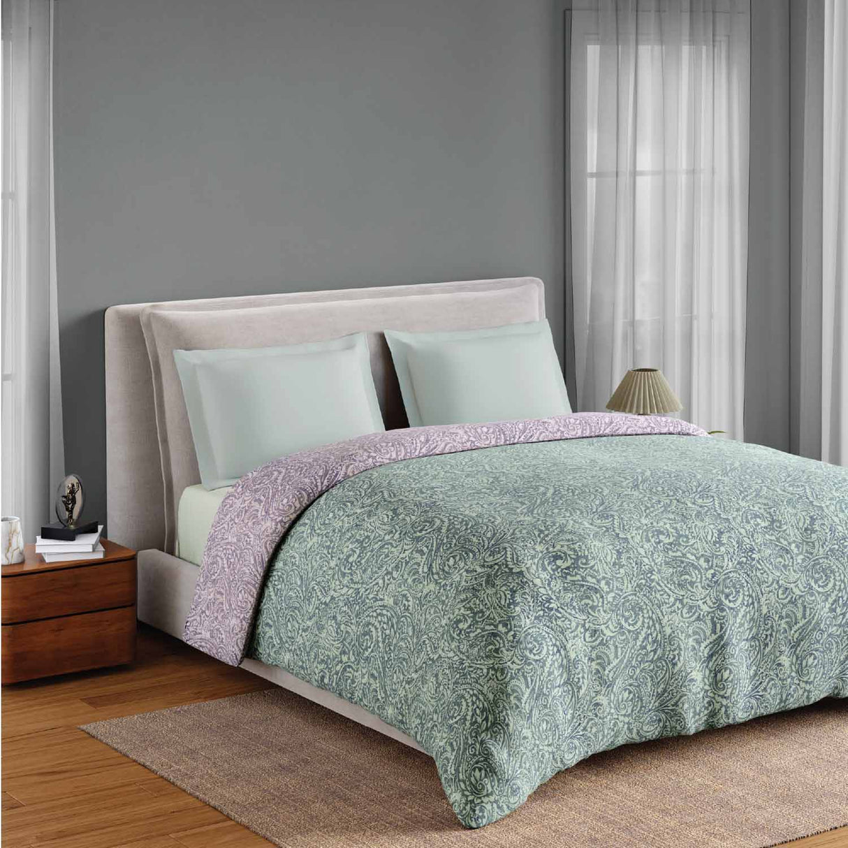 Spaces Fiora 100% Cotton 144 TC Floral Double Quilt - 88 x 106 Inches, Light Blue