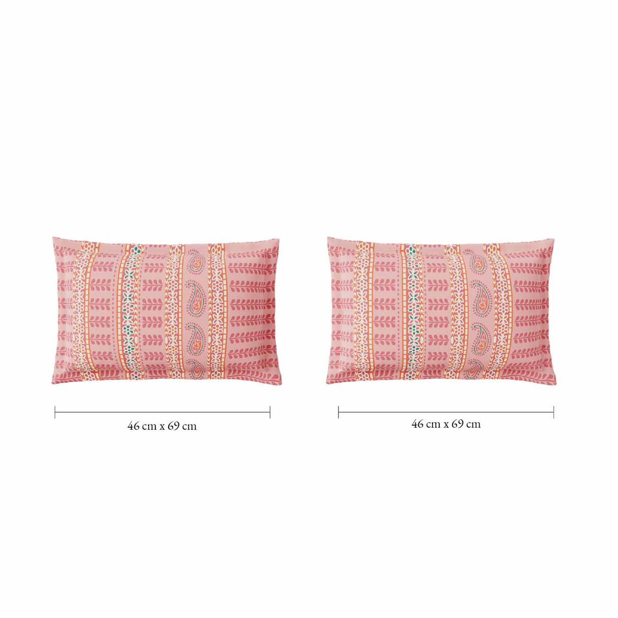 Spaces Fiora 100% Cotton 144 TC Ornate Fitted Queen Bedsheet with 2 Pillow Covers - 60 x 78 Inches, Pink