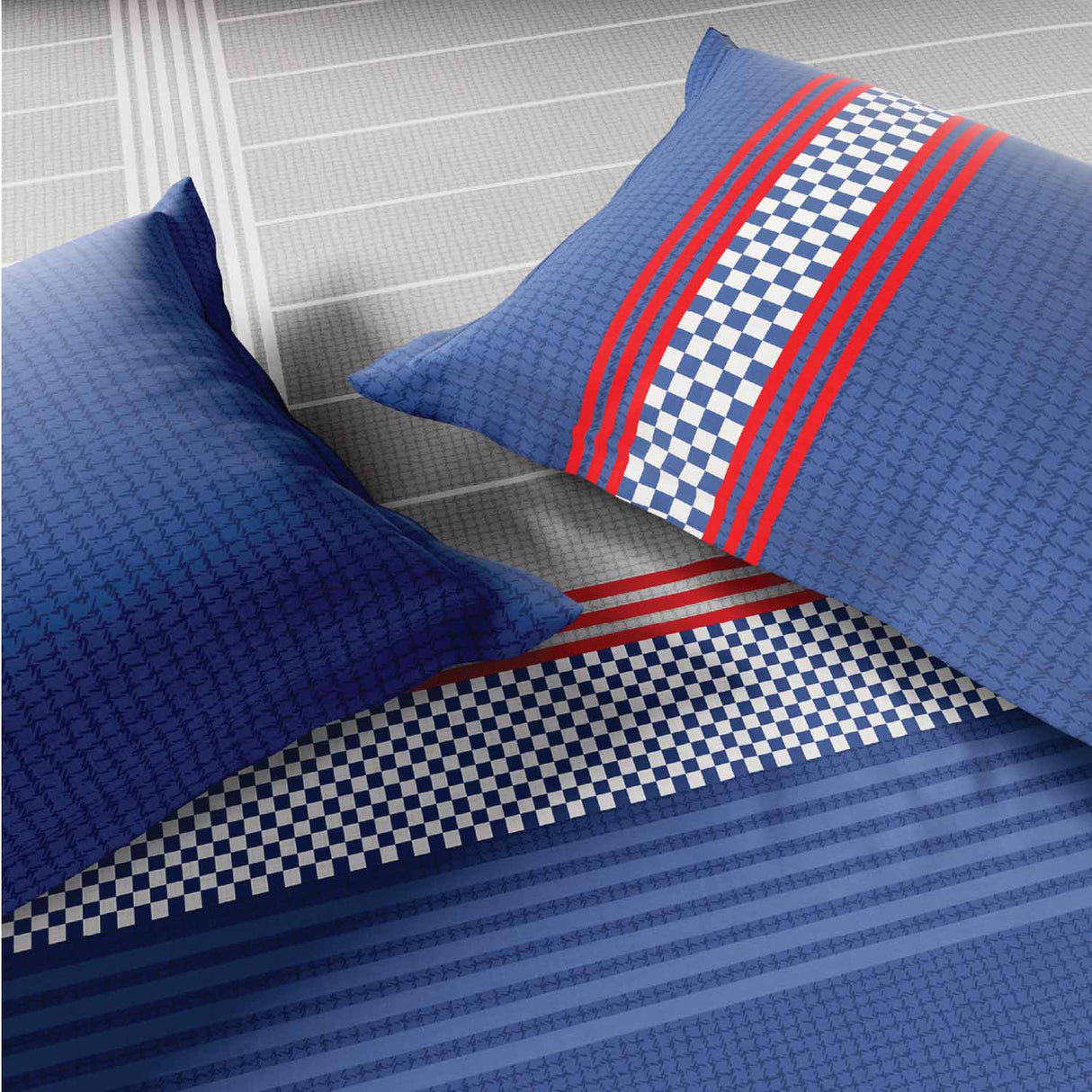 Spaces Neo Paradox 100% Cotton 152 TC Percale Geometric Large Bedsheet with 2 Pillow Covers - 274 x 274 cm, Blue