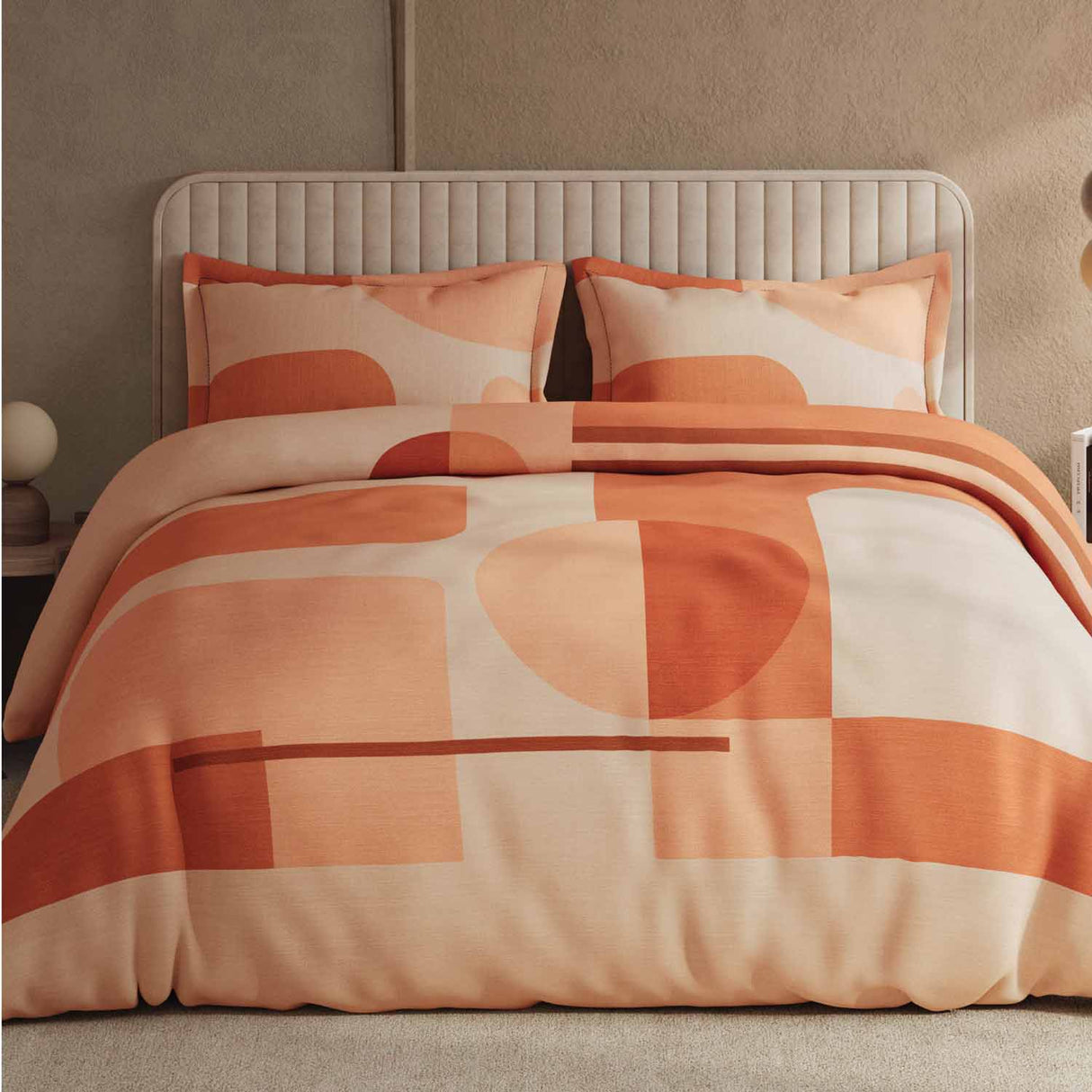 Spaces Avaris Structure Geometric 100% Cotton 210 TC Double Bedsheet with 2 Pillow Covers - 274 x 274 cm, Beige