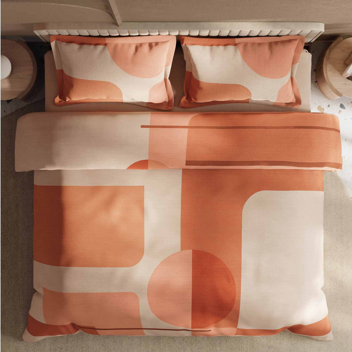 Spaces Avaris Structure Geometric 100% Cotton 210 TC Double Bedsheet with 2 Pillow Covers - 274 x 274 cm, Beige