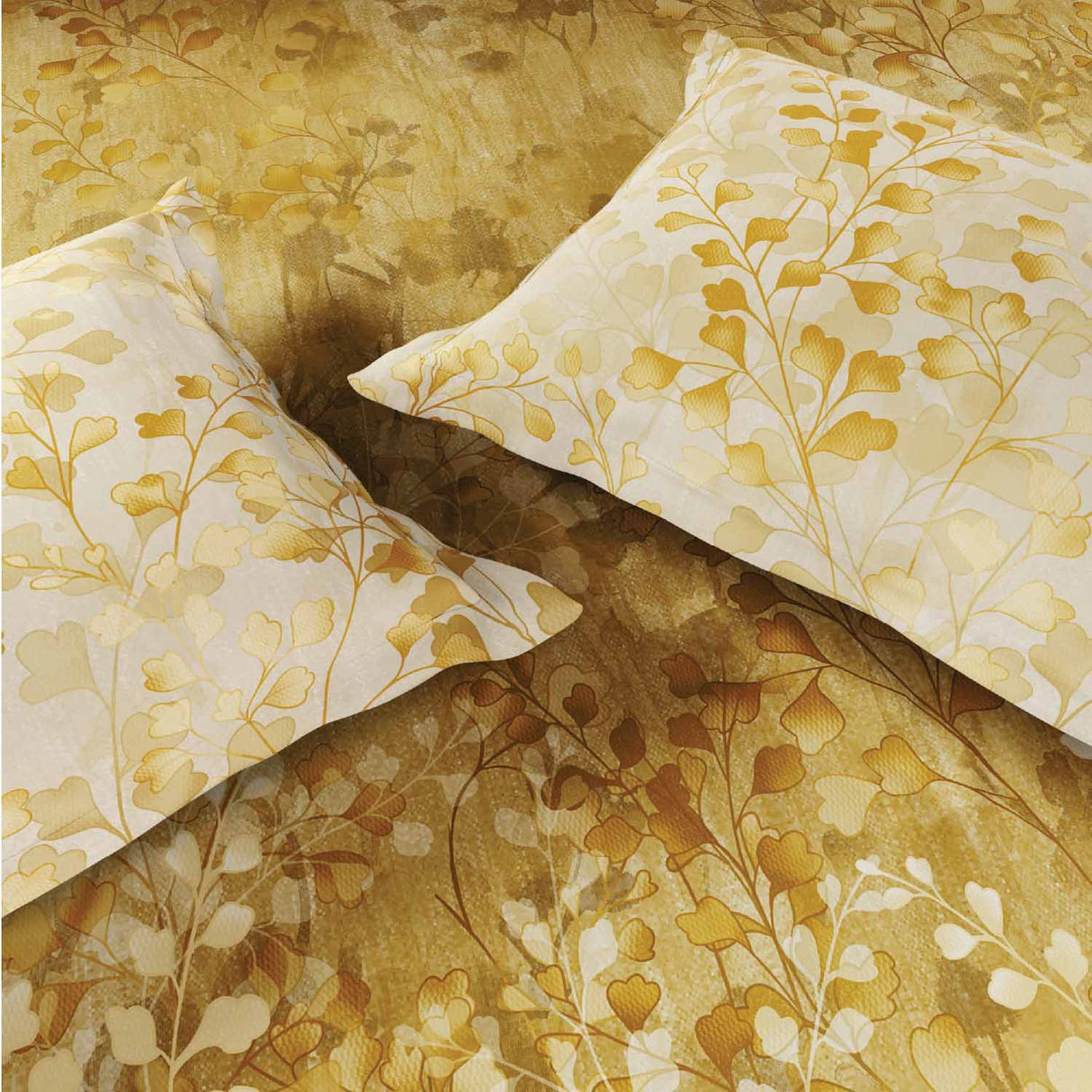 Spaces Rio Bloomscape 100% Cotton 132 TC Percale Fioral Double Bedsheet with 2 Pillow Covers - 228 x 274 cm, Light Yellow