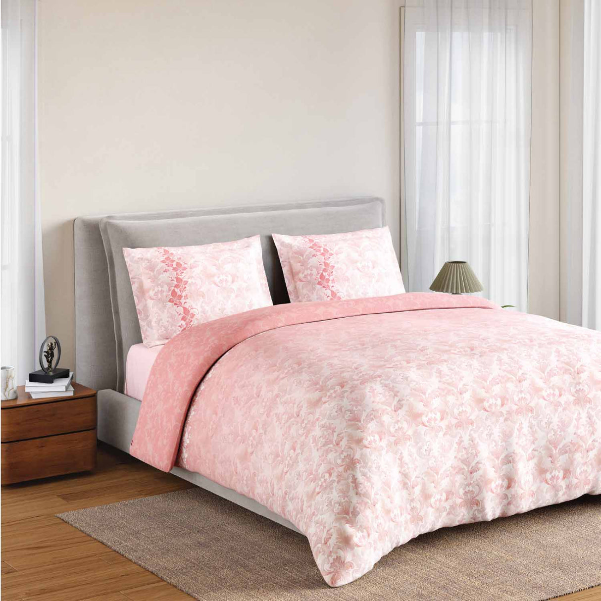 Spaces Rio Summer Carvan 100% Cotton 132 TC Percale Ornate Double Bedsheet with 2 Pillow Covers - 228 x 274 cm, Blush