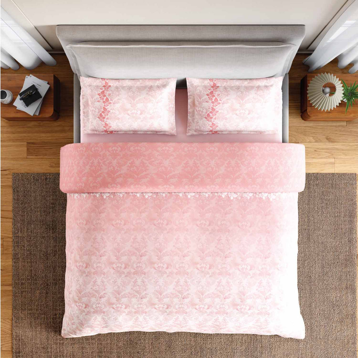 Spaces Rio Summer Carvan 100% Cotton 132 TC Percale Ornate Double Bedsheet with 2 Pillow Covers - 228 x 274 cm, Blush