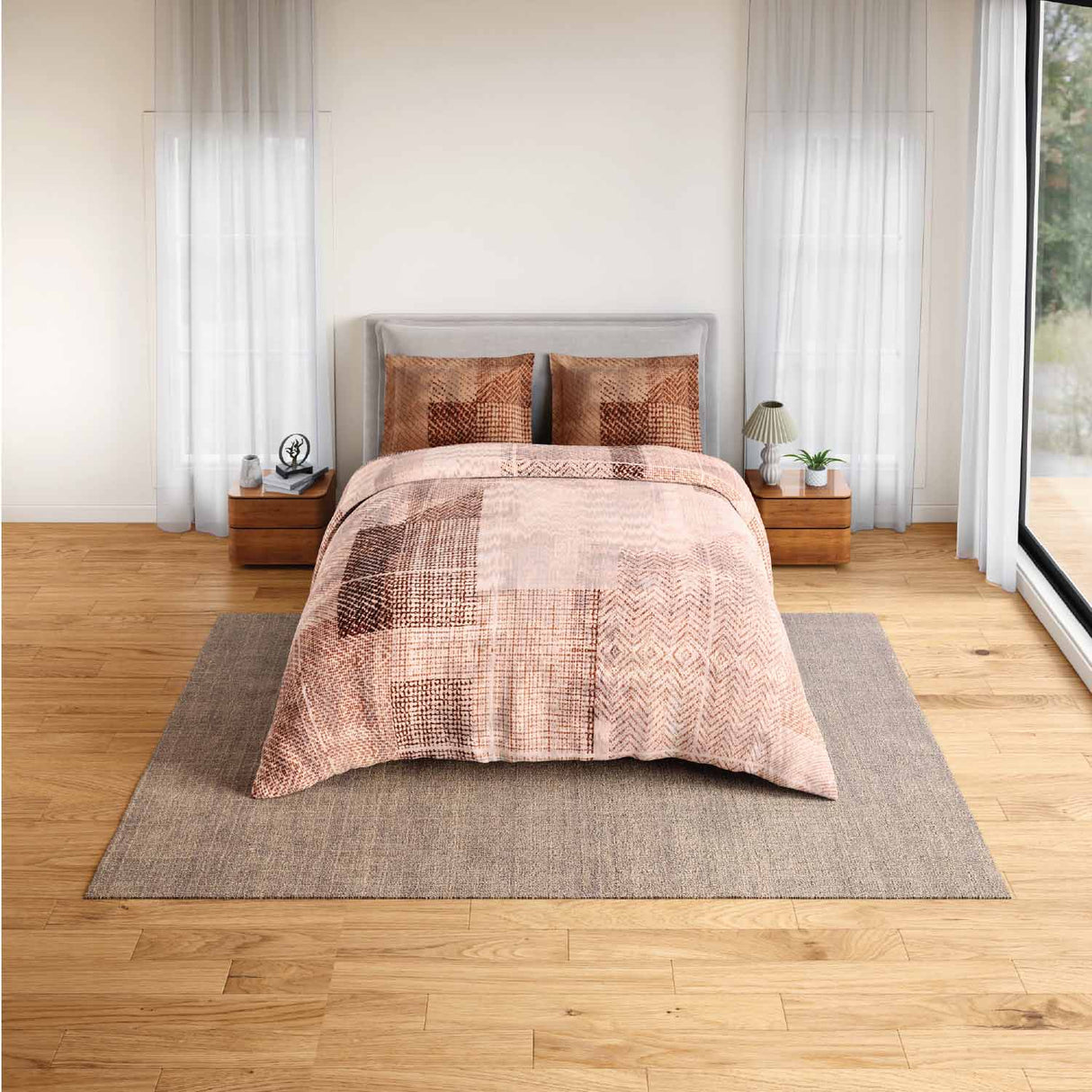 Spaces Rio Geoform 100% Cotton 132 TC Percale Geometric Double Bedsheet with 2 Pillow Covers - 228 x 274 cm, Brown